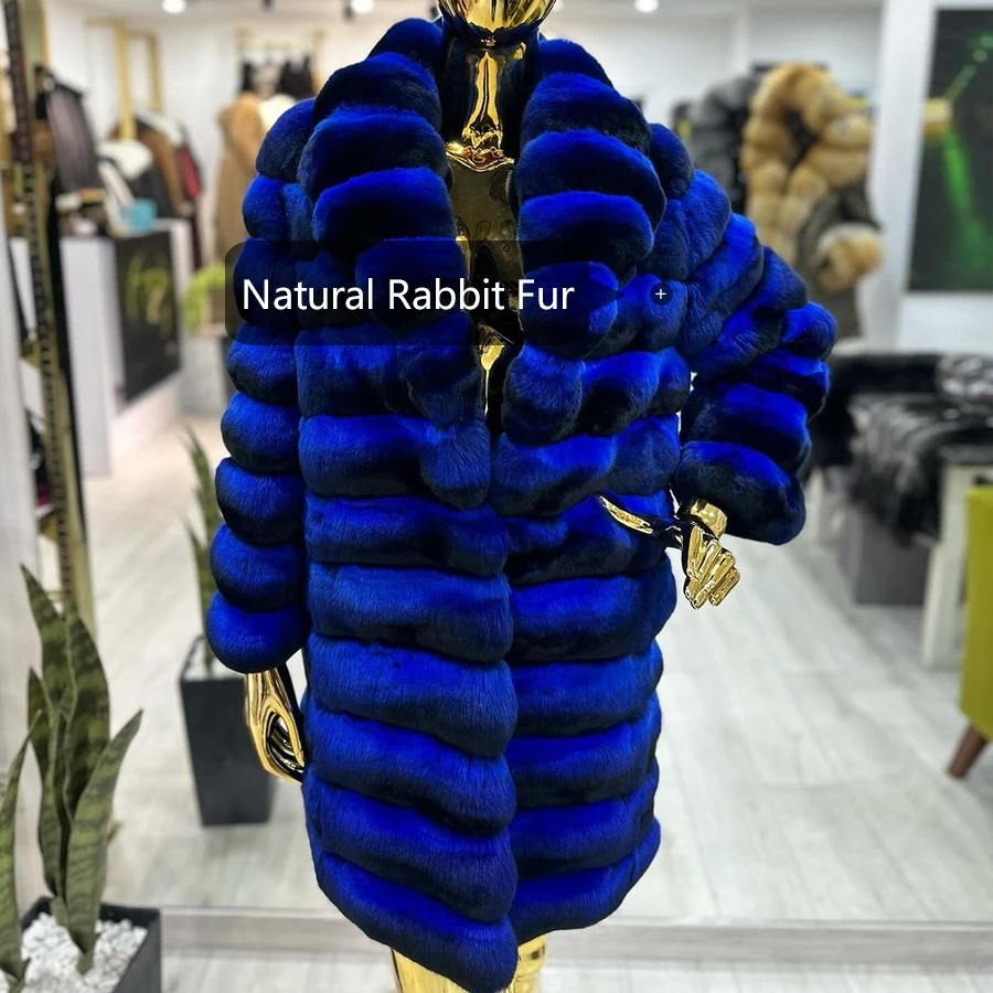 Real Rex Rabbit Fur Coat Mid-Length Natural Chinchilla Color Rabbit Fur Jackets 2024 New Arrivals Clothes For Women