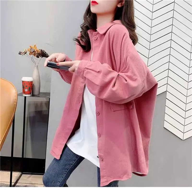 Mujer primavera otoño temporadas ocio Rosa versión de longitud media moda cárdigan de manga larga blusa mujer camisas versátiles chaqueta