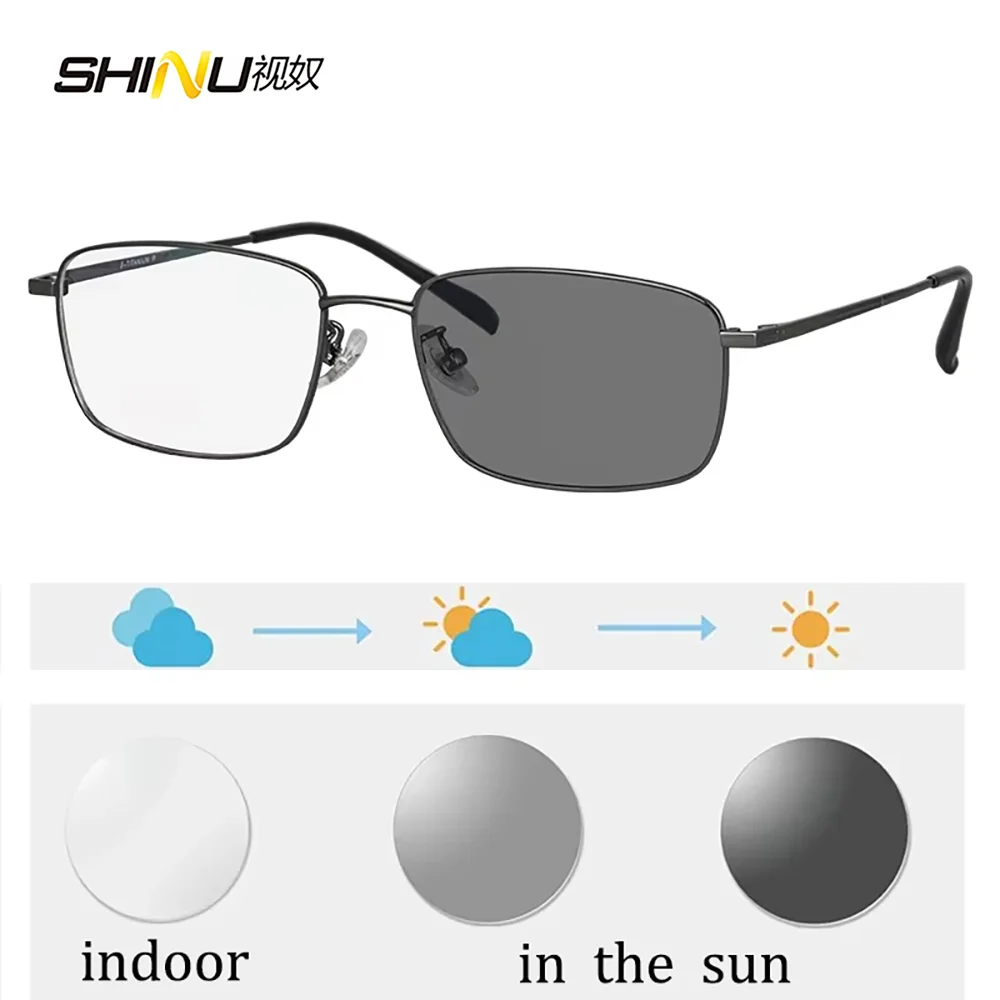 

SHINU Titanium Glasses Men Photogrey Multifocal Reading Glasses Presbyopic Glasses Man Titanium Eyeglasses Photochromic Lens