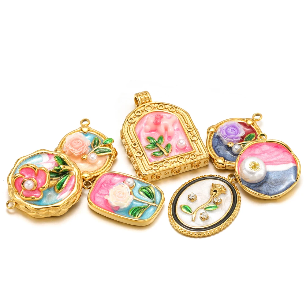 3 قطعة حديقة مونيه الكلاسيكية سحر الذهب الفولاذ المقاوم للصدأ رسمت زهرة مجوهرات DIY بها بنفسك قلادة قلادة سوار أقراط صنع