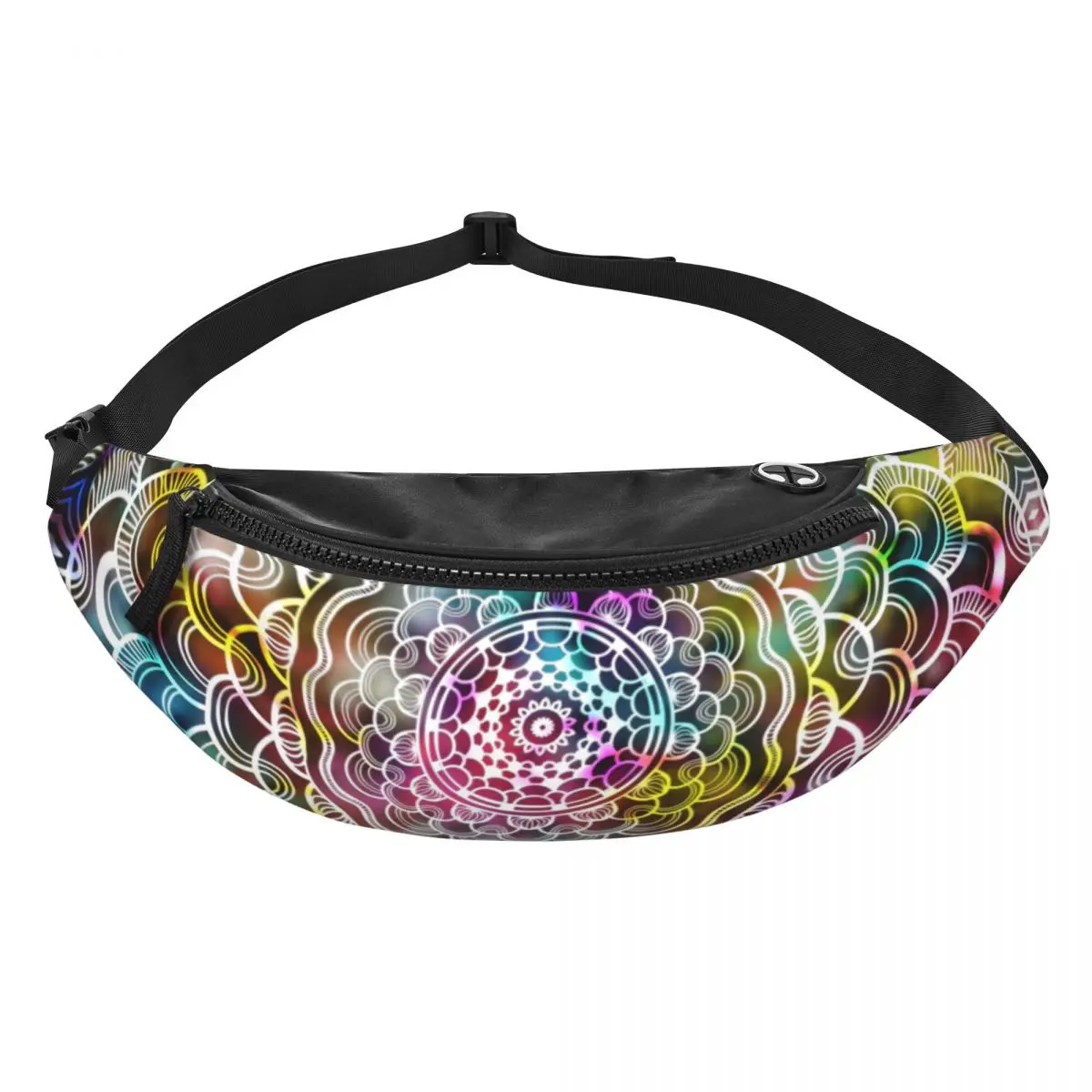 Custom Cool Ancient Abstract Mandala Watercolor Geometric Fanny Pack Women Men Crossbody Waist Bag for Biking Phone Money Pouch