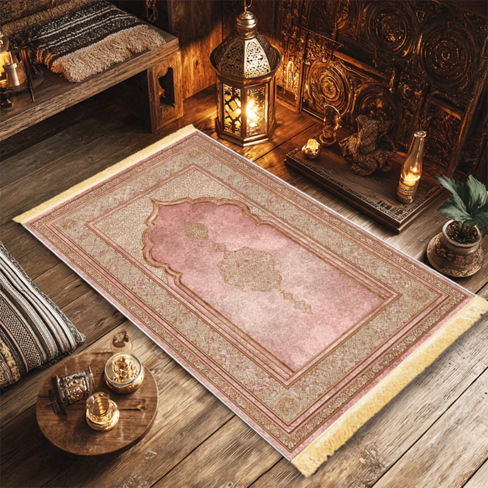 VIKAMA Islamic Prayer Rug with Mosque Design,, Foldable & Washable, Portable Travel Mat for Kids, Eid Gift, Muslim Salah Carpet