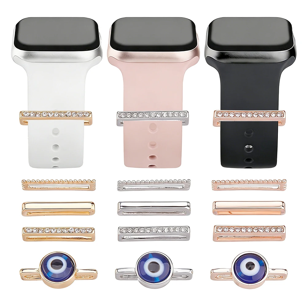 12Pcs 3 Colors Watch Band Charms Eye Decorative Rings Loops for Women 38mm 40mm 41mm 42mm 44mm 45mm 49mm Bands Rhinestone Watch