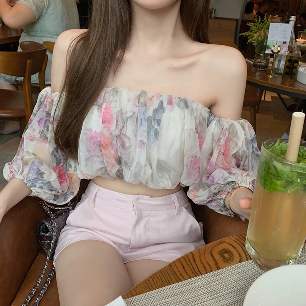 

Chiffon Floral Blouse Off-Shoulder Chiffon Lightweight Summer Shirt For Women One Size Fits All Sleeveless Summer Shirt