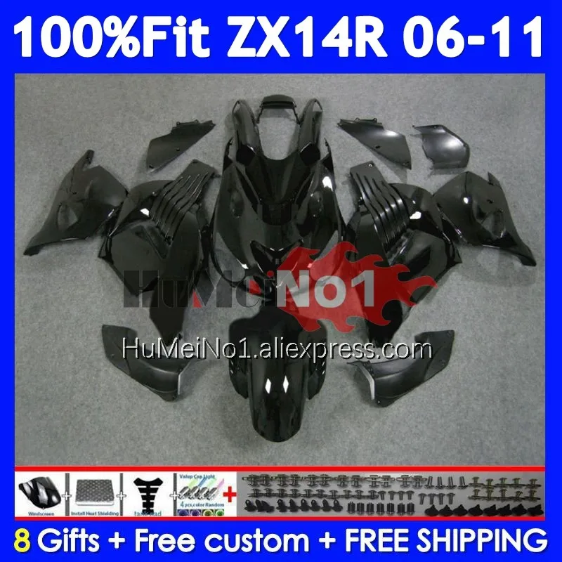 Body For KAWASAKI NINJA Gloss black ZX 14R ZX14R 06 07 08 09 10 11 227No.1 ZX14 R ZX-14R 2006 2007 2008 2009 2010 2011 Fairing