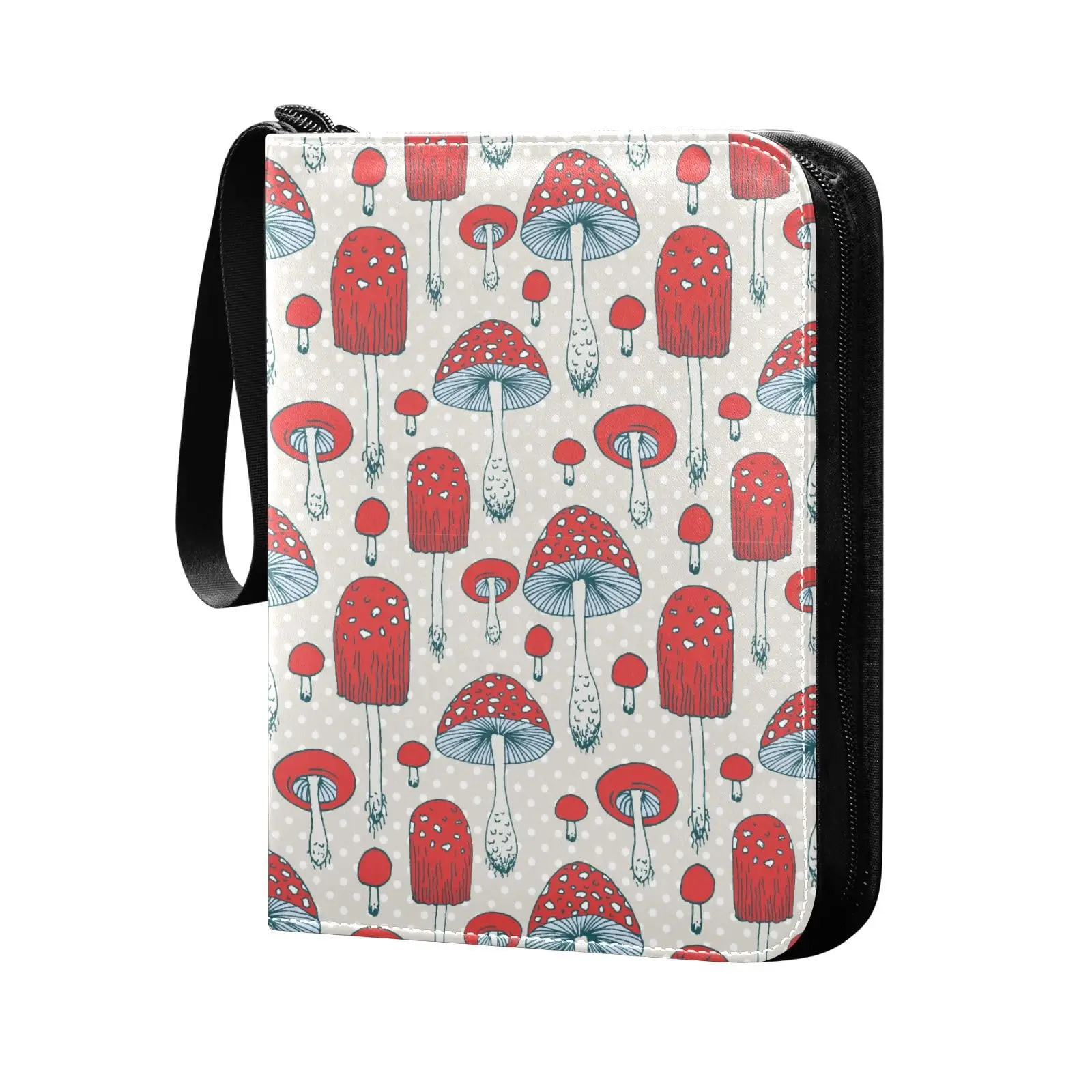 Red Mushrooms Card Binder 4 Pocket Card Binder 400 Double Sided Pocket Album for Sport Game Cards Unique Card Collection Storage