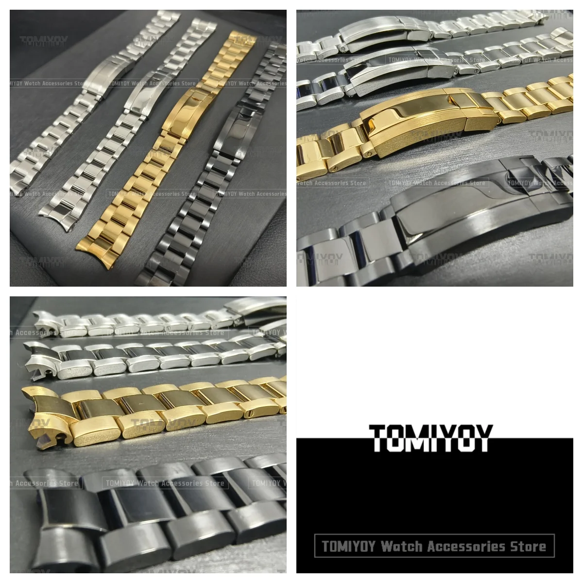 

20MM 21MM Solid Curved End Gold Black Silver Brush Polish Oyster Watch Strap Bracelet Fit For Rlx DYN Mechanical watch