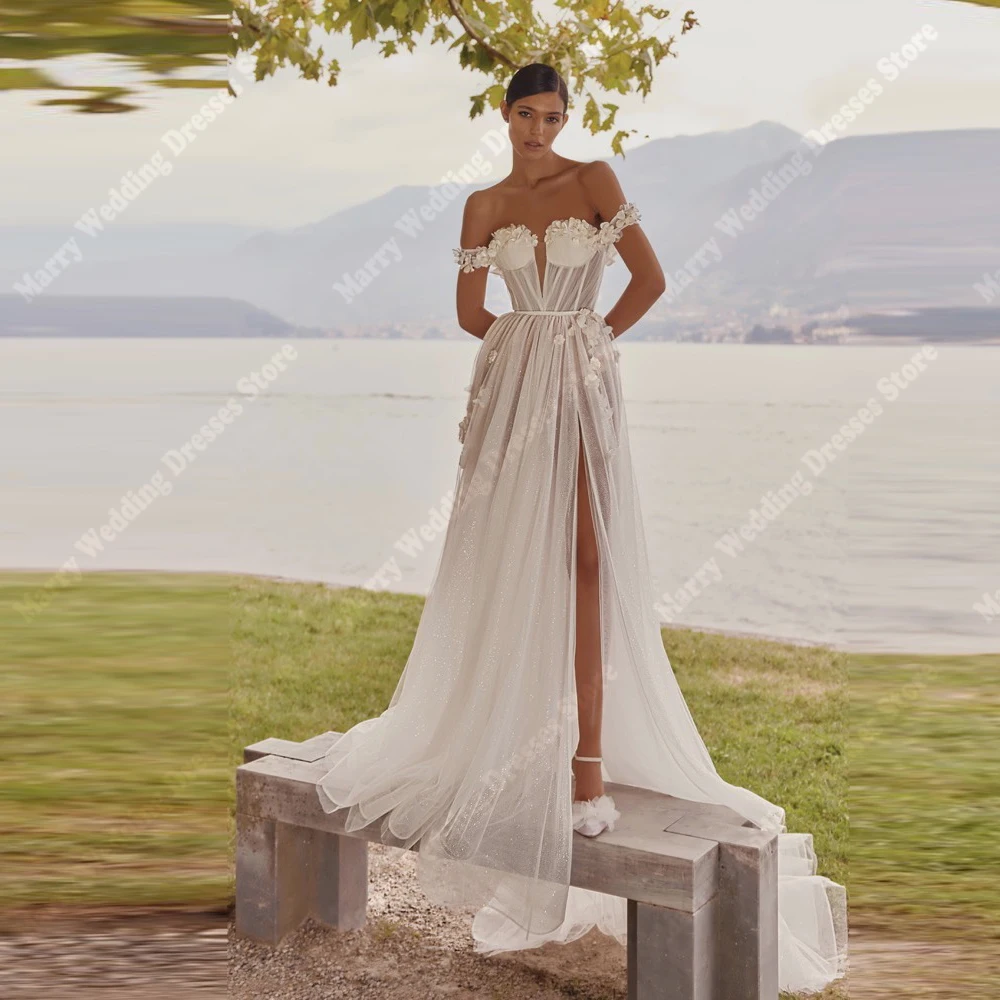 2026 Lussuosi A Line Abiti da sposa da donna Generosi applicazioni di pizzo Tulle Abiti da sposa Banchetto di fidanzamento Abiti Novias Boda