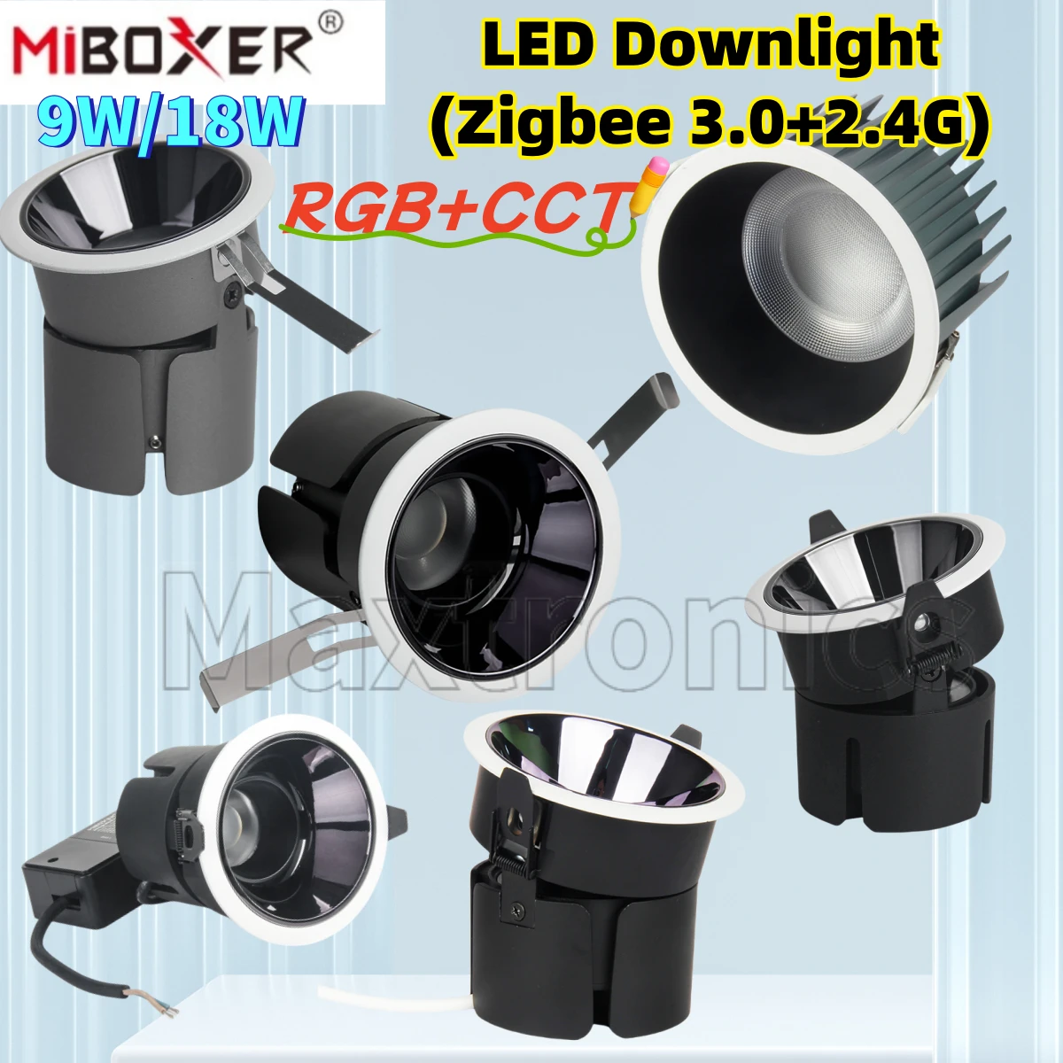 (Zigbee 3.0+2.4G)  9W/18W RGB+CCT LED Downlight MIBOXER AC110V 220V FUT075ZR/077/FUT078ZR Deep Anti-glare Tuya WiFi RF Remote