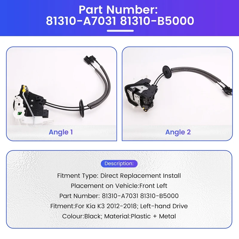 Left Front Door Manual Lock Assembly 81310-A7031 81310-B5000 For Kia K3 12-18 LHD Door Latch Actuator Motor 81310A7031