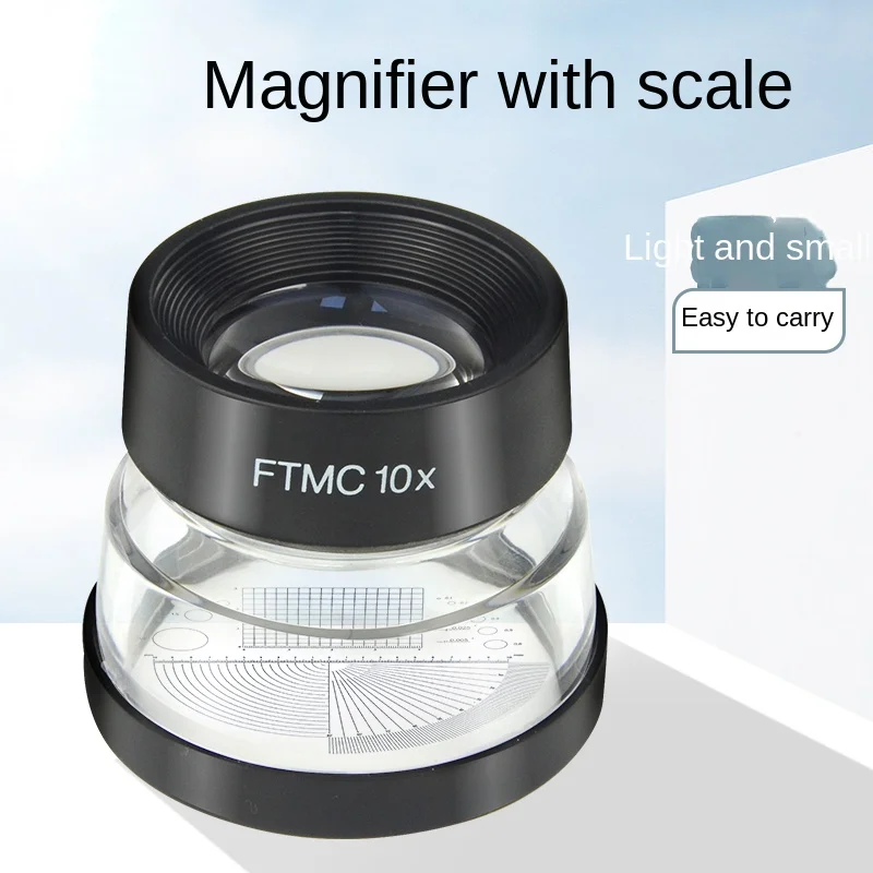 10 Times Magnifying Glass with Scale Cylinder with Ruler Eyepiece Measurement Ten Times Mirror Printing Identification