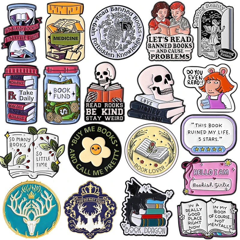 Book Nerd Enamel Pins Bookish Girlie Reading Brooches Lapel Badges Reader Bookworm Book Is Medicine Jewelry Gift for Friends