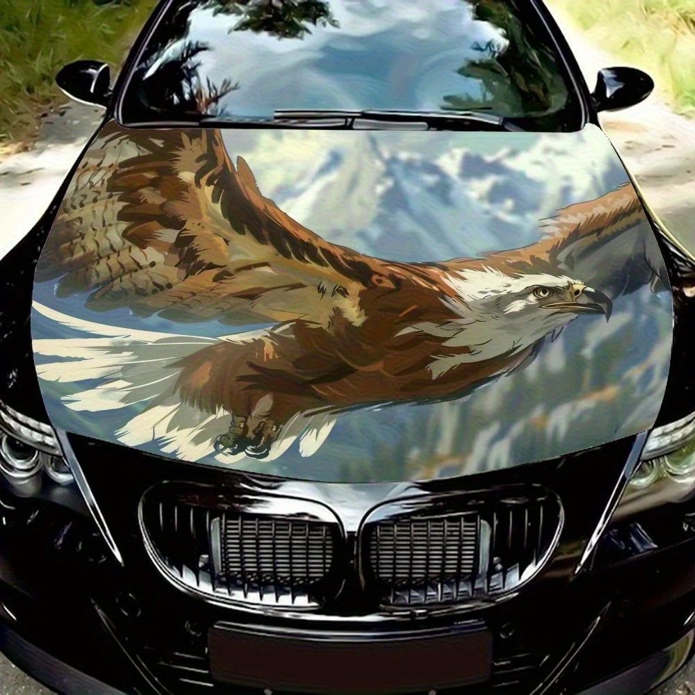 

Eagle&Snow Mountain Design Car Hood Vinyl Wraps, PVC Waterproof Car Bonnet Decals, Self-Adhesive Scratch-Resistant Stickers For