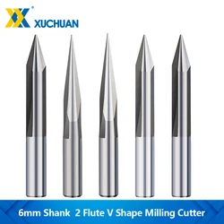 XUCHUAN 2 Flute V Bit Milling Cutter 6mm Shank 15-30D V Shape Engraving Bits Tip 0.3-1.0mm CNC Carving Cutter for Wood MDF