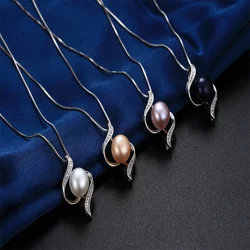 YWYC Natural Freshwater Pearl Necklaces with Pendant 925 Sterling Silver S Curve Chain Necklace for Women Jewelry Gift