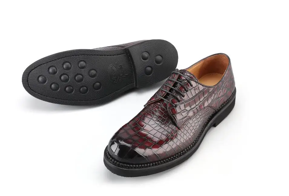 2023 Genuine crocodile skin leather men fashion shoe with cow skin lining red color crocodile skin men business dress shoe