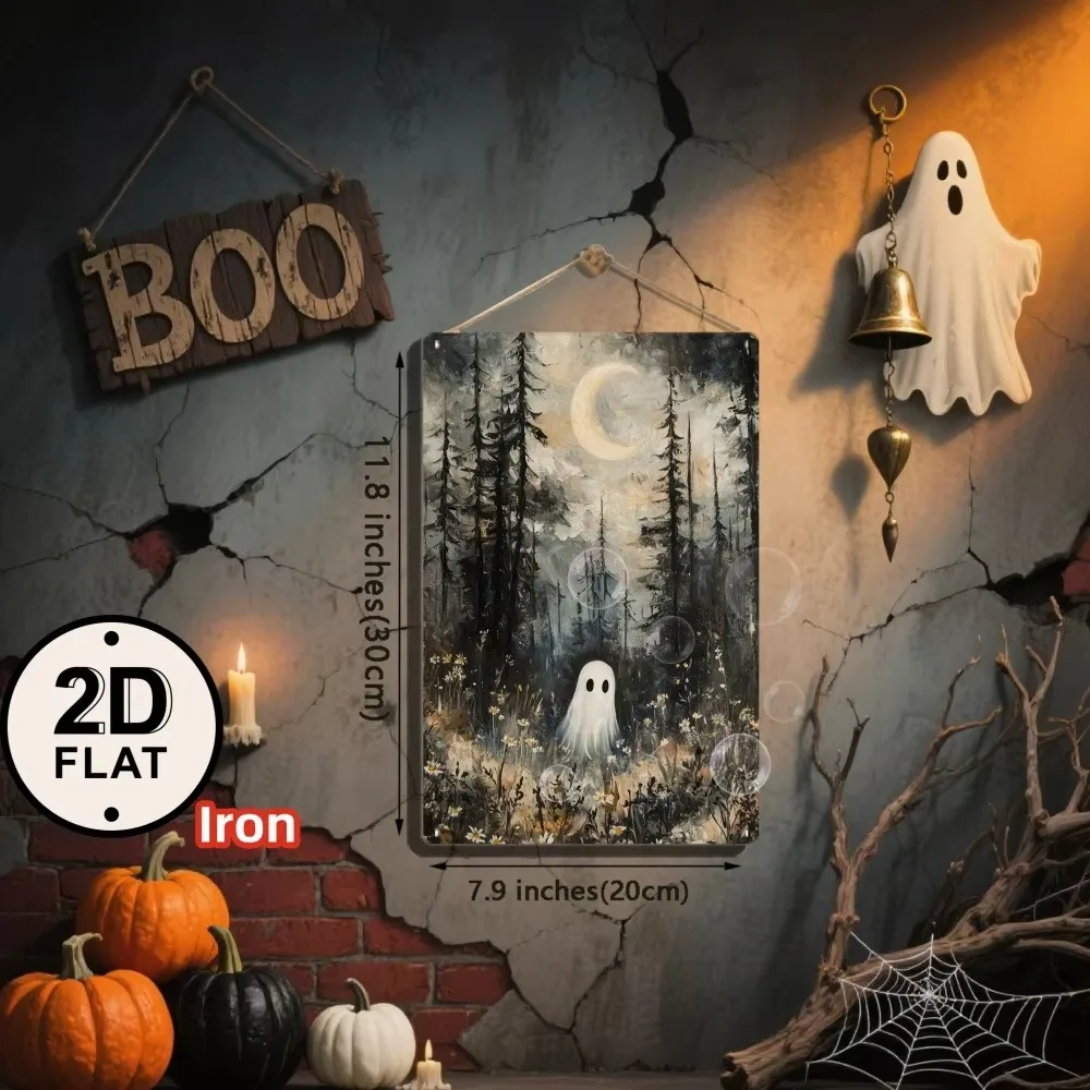 CIFbuy Customizable 2D Flat Gothic Ghost Metal Sign 8×12In, Iron Home Bar Halloween Decor