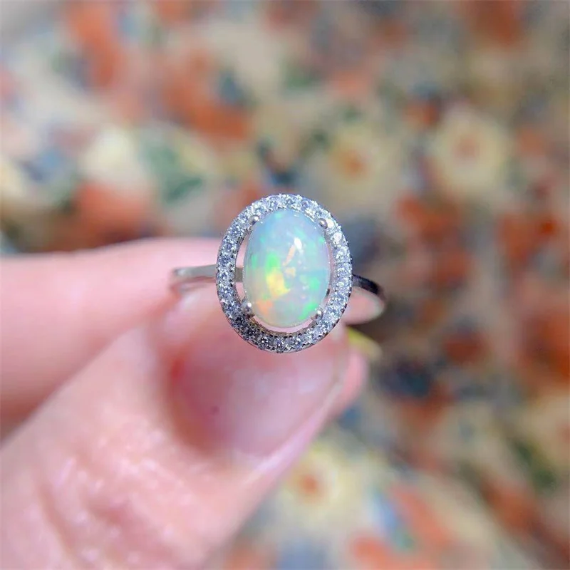 

Gemstone Women's Ring Fire Color 925 Silver Natural Opal Vintage Ring with Certificate