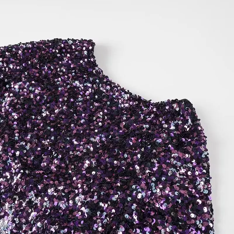 KASLEAD Neue Damen Faion Slim Fit ort Pailletten Dr Bright iny Polyesterfaser Langer Sve Ci Pendler Sle Fairy Rock