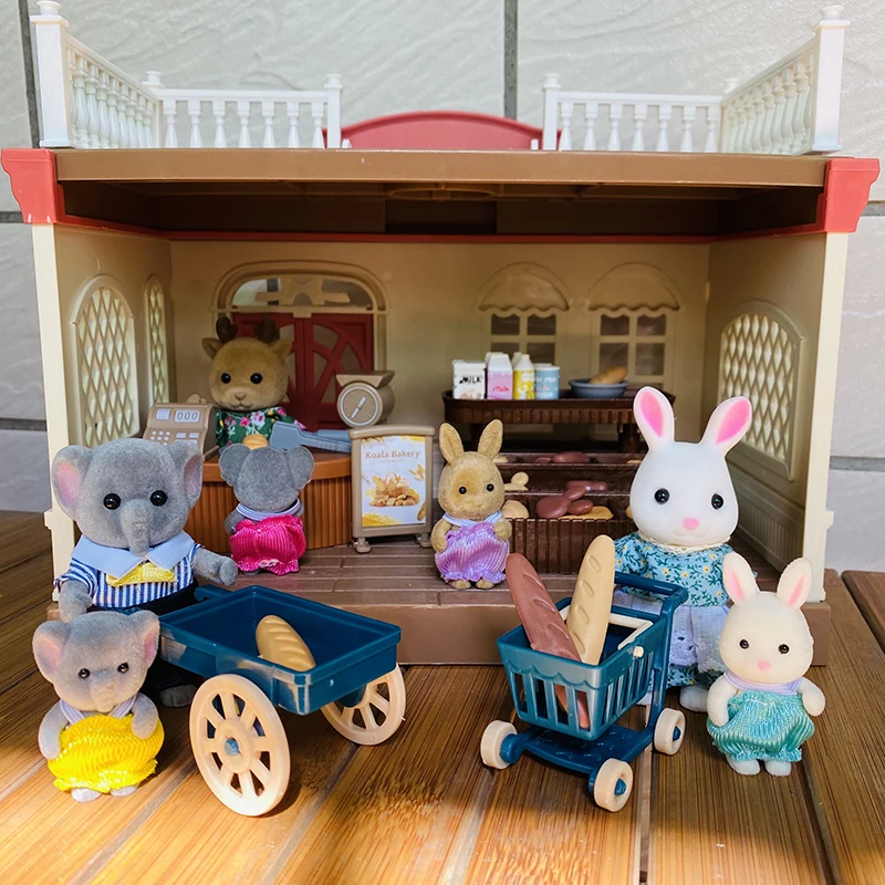 1/12 Simulation Forest Rabbit Family Dollhouse Critters IceCream Bakery Fruit Flower Handbag Shop Accessories Toy for girls Gift