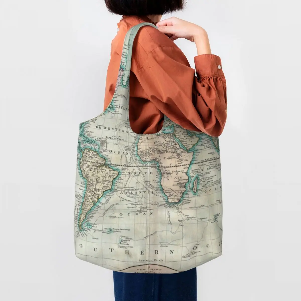 Earth Map Shopping Bag Vintage Map of The World Woman Fashion Handbags Aesthetic Cloth Streetwear Bags