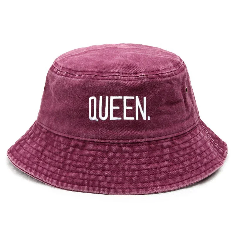 Customize Queen Washed Vintage Bucket Hat New Couple Letter Embroidered Hip Hop Style Hats Outdoor Cotton Fashion Fishing Cap
