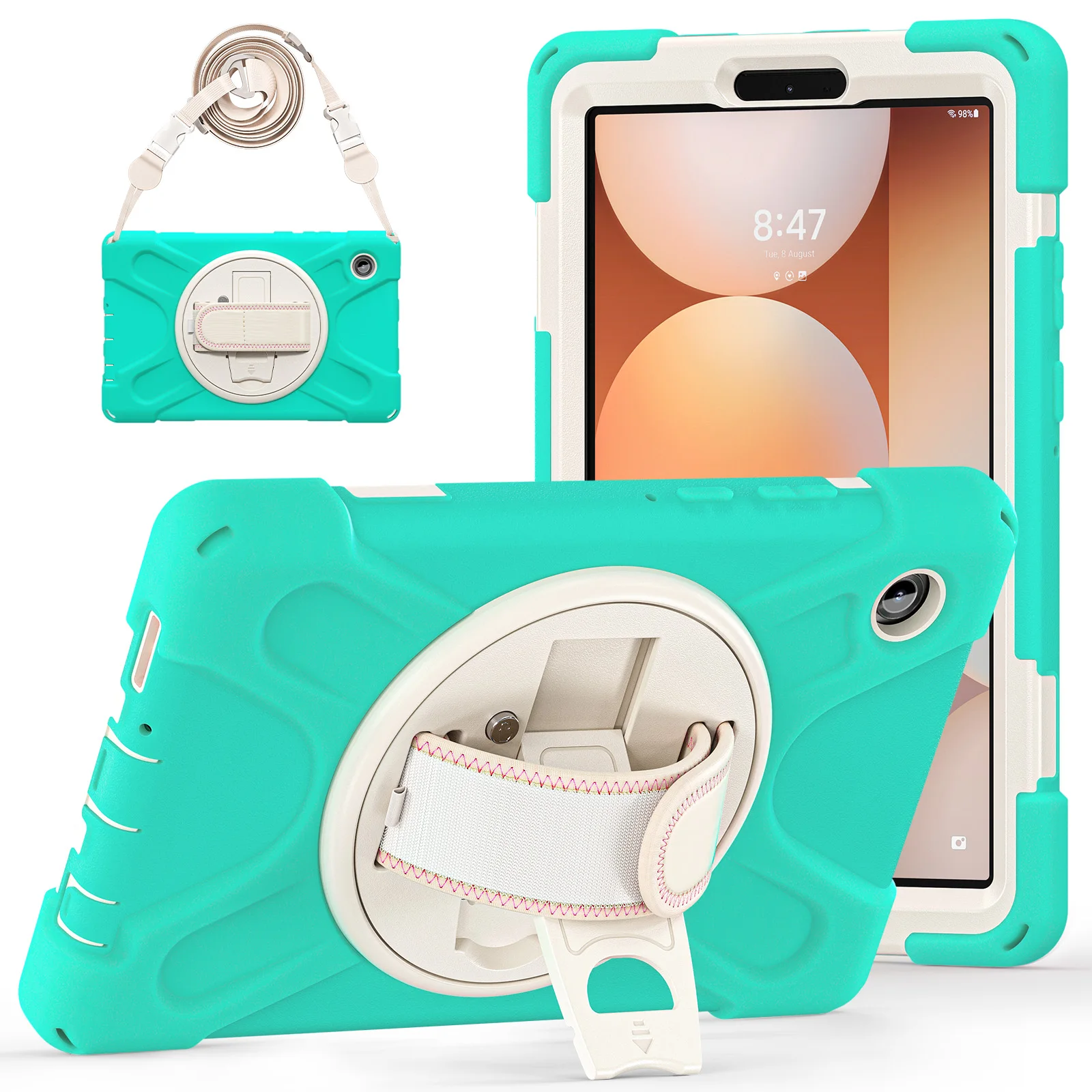 

Kickstand Case For Samsung Galaxy Tab A11 2025 8.7 inch SM-X133 SM-X135 360 Rotating 3-Layers Hybrid Cover With Shoulder Strap