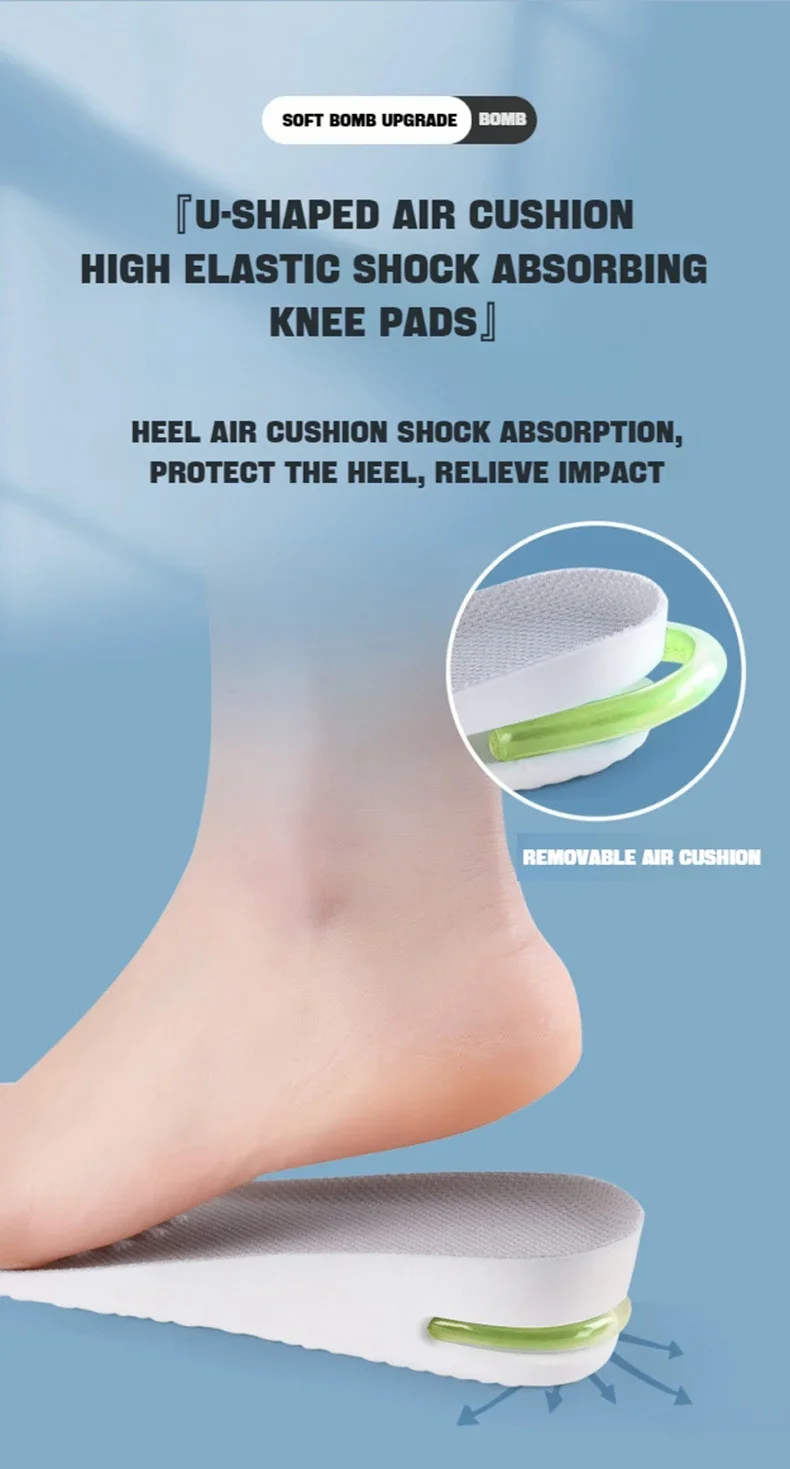 Höhe erhöhen Einlegesohle für Füße Komfort Plantarfasziitis Schuhe Einlegesohlen Männer Frauen Tennis Turnschuhe Luft stoßdämpfende Schuh Pads – Detail 7