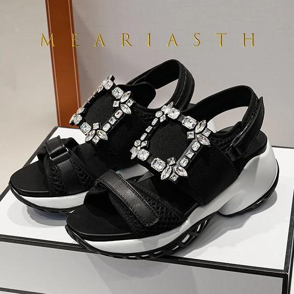 

2025 Luxury Brand Summer open toe Wedges Women Sandals Crystal Platform Gladiator Sandals Women Fashion Hook & Loop Shoes