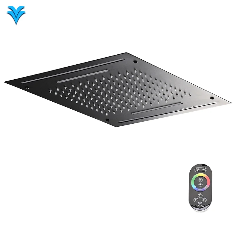 رأس دش LED حديث أسود مثبت على الحائط من FEIDU مع جهاز تحكم عن بعد نحاسي بتصميم شلال ملحق صنبور الحمام