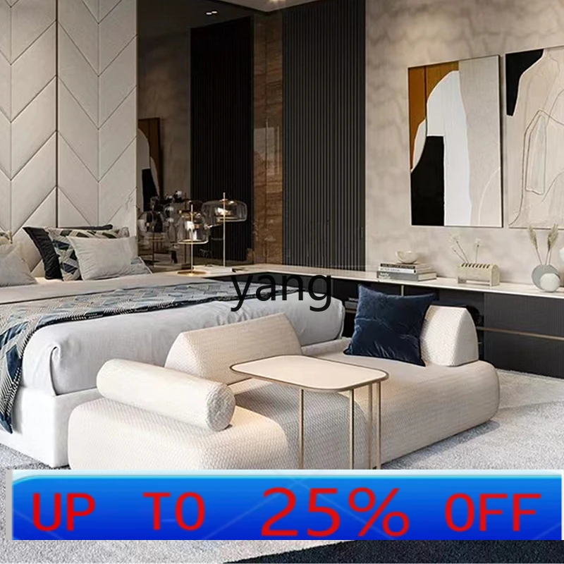 Lmm light luxury living room fabric bed front tail sofa bed end bench