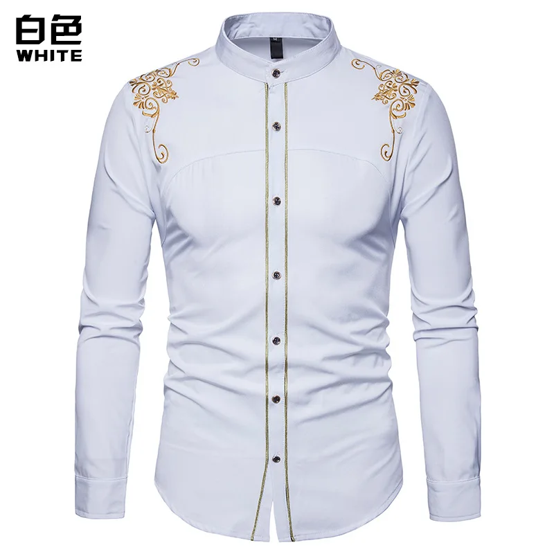 Spring and Autumn Men\'s Long Sleeve Formal Shirt Designer Clothes Luxury Embroidery Evening Dress Prom Men\'s Street Dress