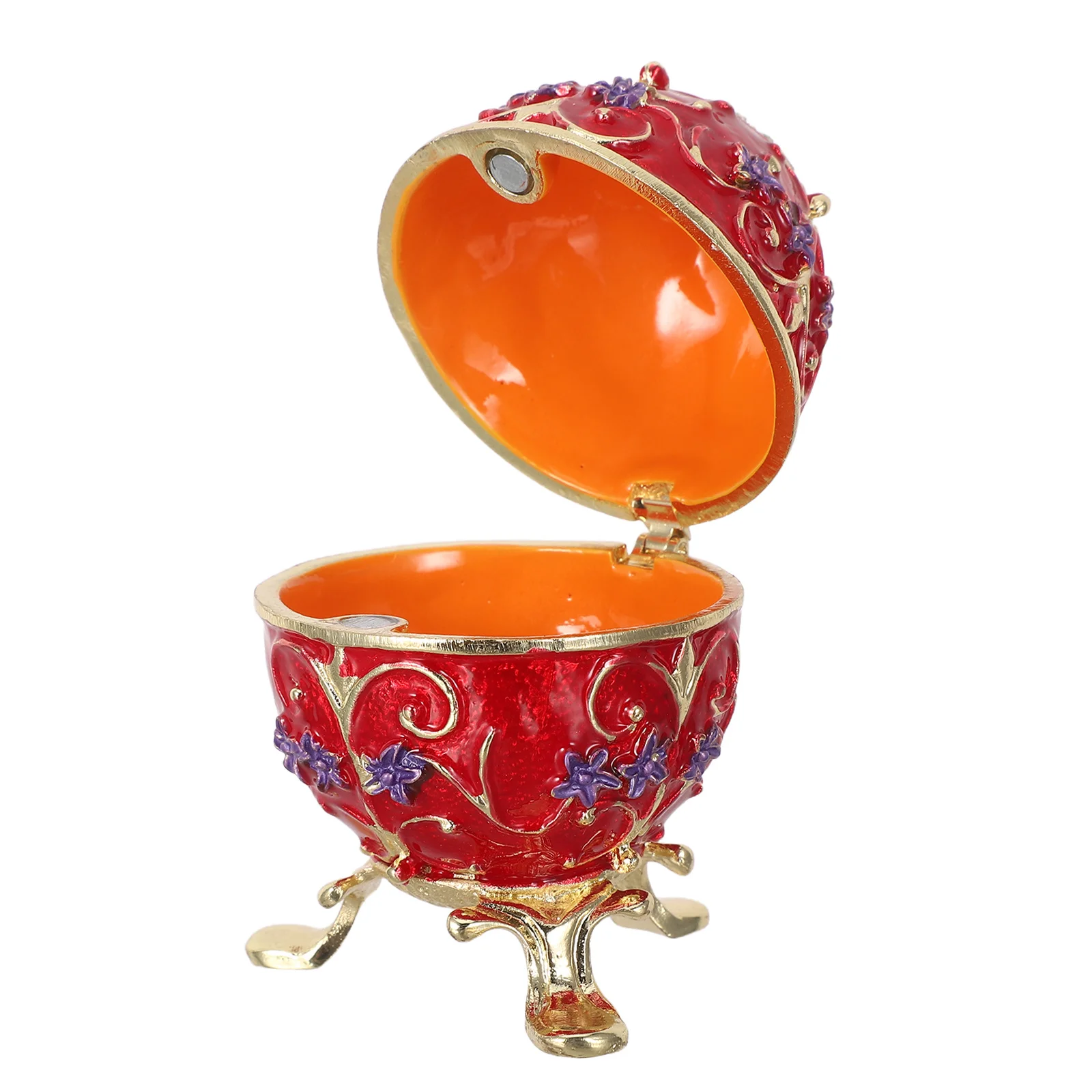 Decorative Handpainted Enamel Egg Trinket Box Gilded Metal Jewelry Storage Organizer Victorian Style Home Accent Keepsakes