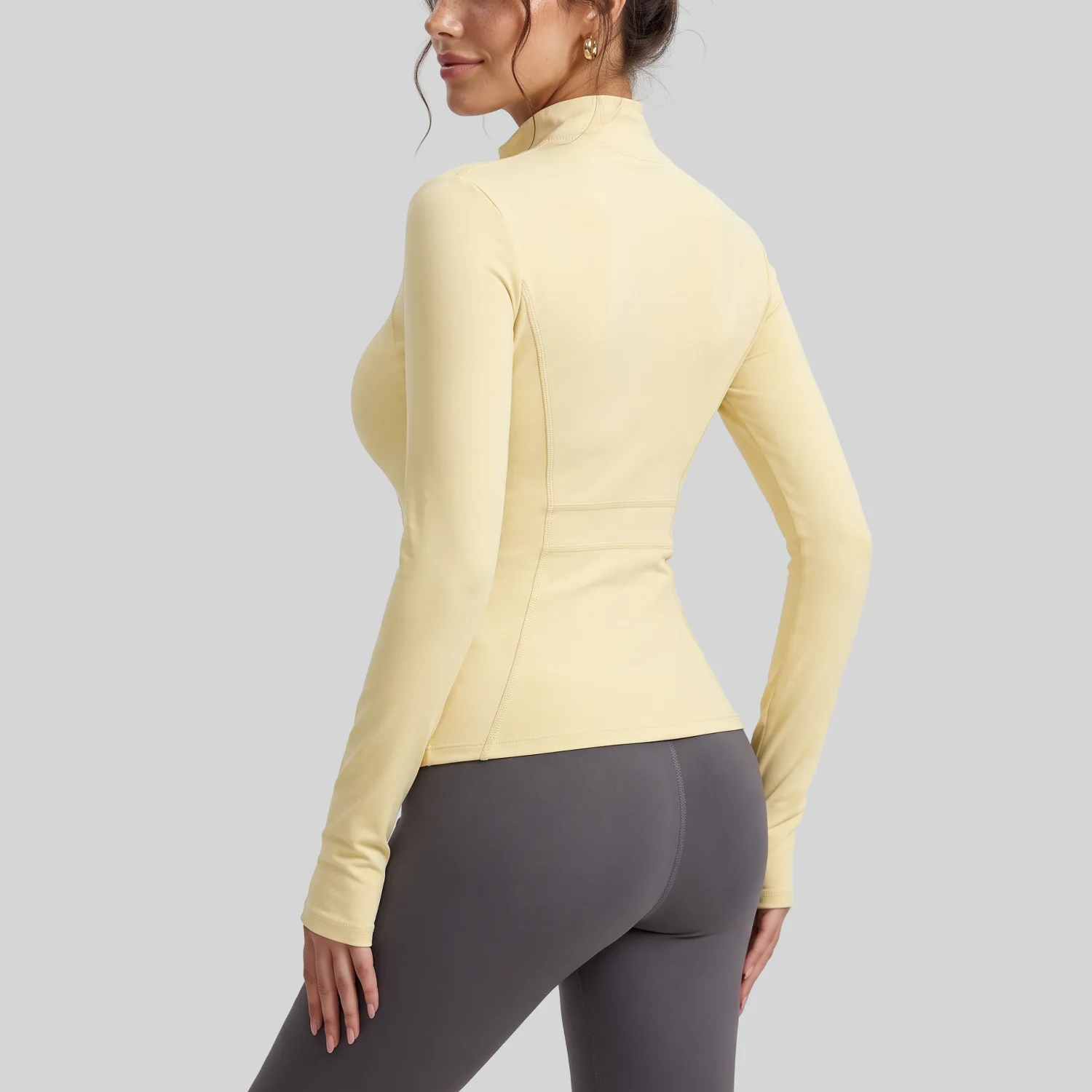 Women Slim Fit UV Protection Sun Jacket Stand Collar Full Zip Thumb Hole Lightweight Breathable Yoga Running Athletic Top