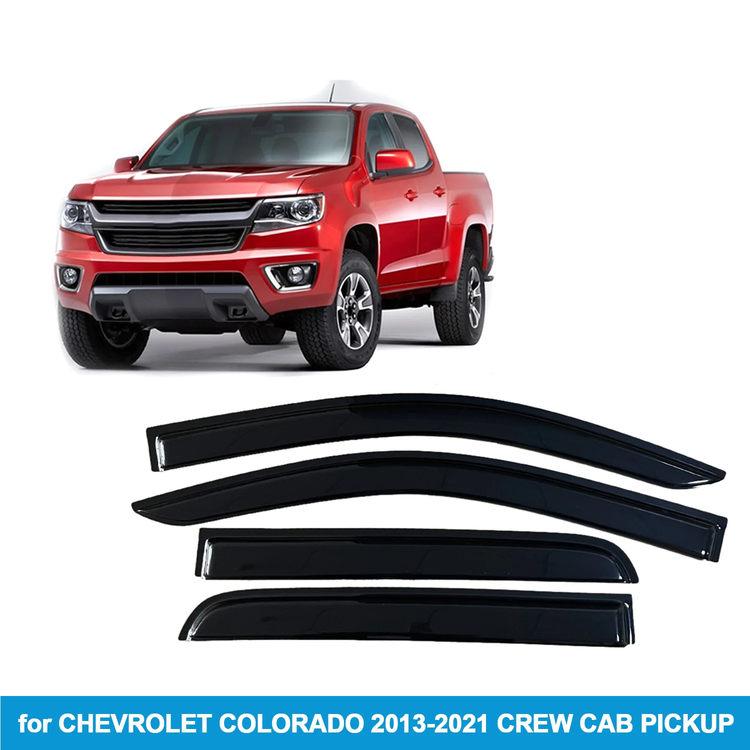 

Window Visor for CHEVROLET COLORADO 2013-2021 CREW CAB PICKUP Rain Guard Side Vent Deflector Weathershield Outside-Mount Tape On