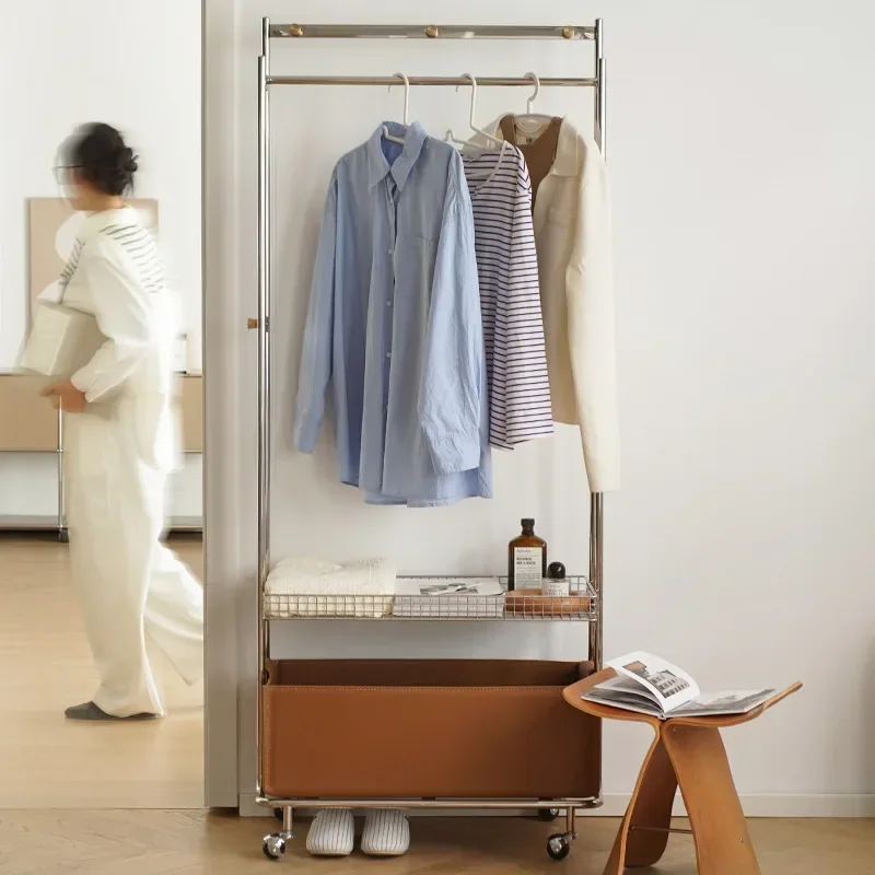 Mobile hanger floor-to-ceiling bedroom small apartment bedside ins stainless steel storage leather coat rack