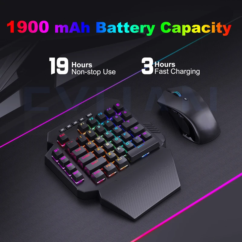 Mini One-Handed Gaming Mechanical Keyboard Ergonomics Gaming Keyboard Mouse Combo Gamer Tablet PC Laptop USB Wired + Wireless