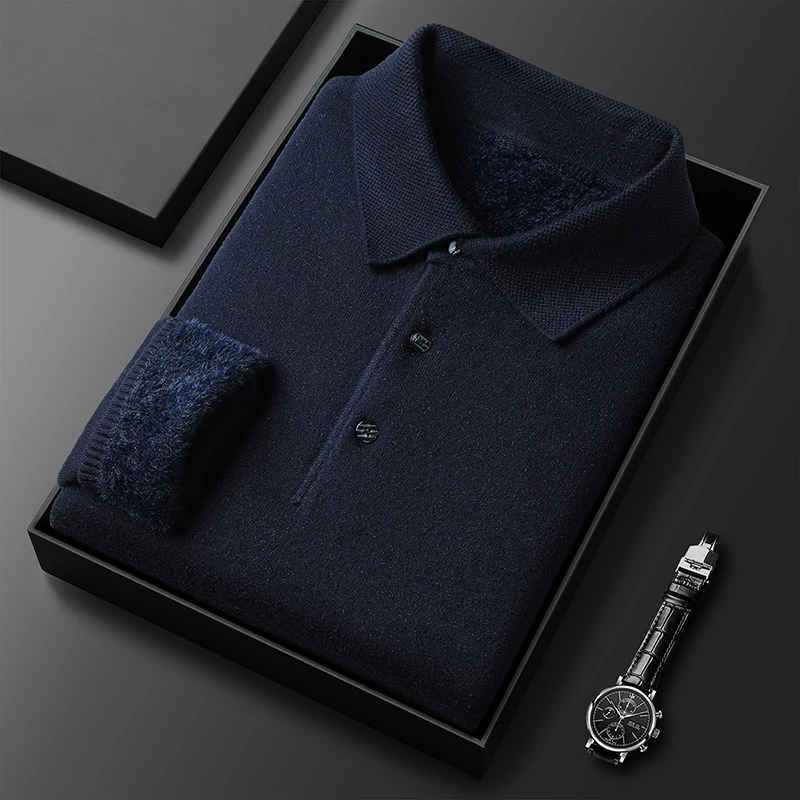 Tendenza di lusso leggera, maglione da uomo semplice, nuovo maglione lavorato a maglia con bottoni e peluche, top con base spessa e calda