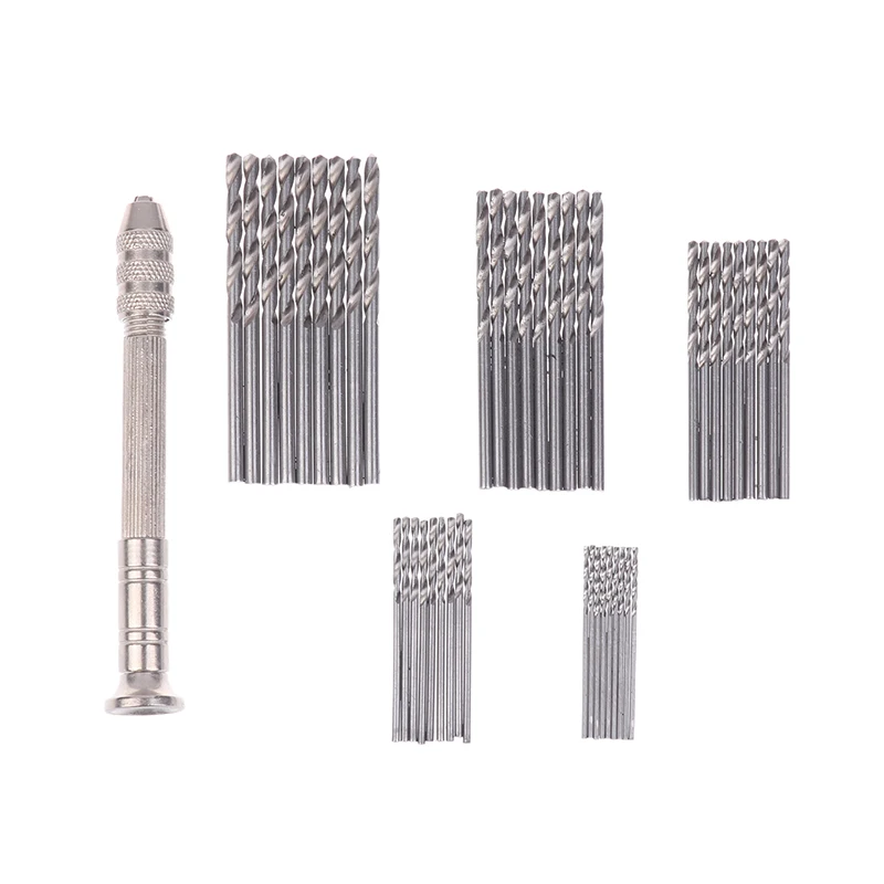 50Pcs High Quality Aluminum Alloy Precision Pin Vise Hobby Drill With Model Twist Hand Drill Bits Set High Speed Hole Opening