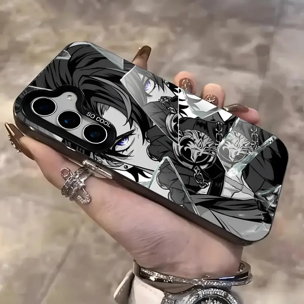 G-Genshin Impact Wriothesley Phone Case For Samsung S25 Ultra S23 S22 S21 S20 Ultra Plus S24 Fe A54 A55 Color Silver Cover