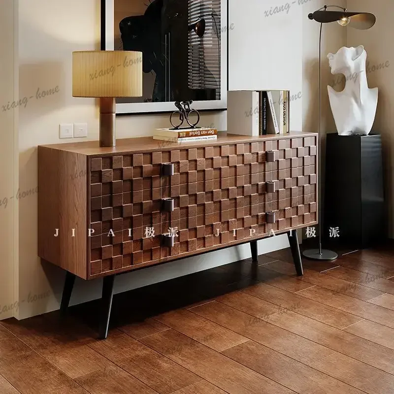 YJ  Vintage Style Sideboard Wall-Mounted Integrated Kitchen Storage Solid Wood Cabinet Shelf
