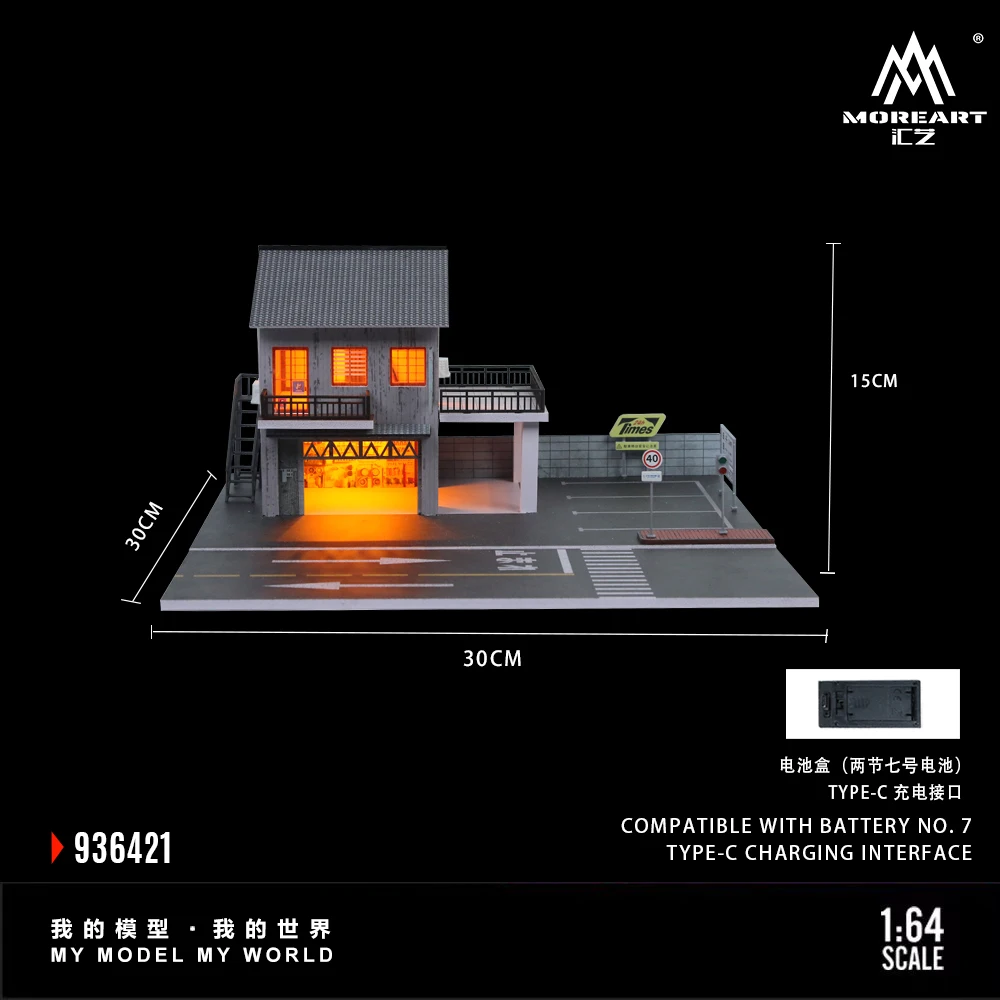 TimeMicro&MoreArt 1:64 Escena de Exhibición de Taller de Reparación de Automóviles Japonés