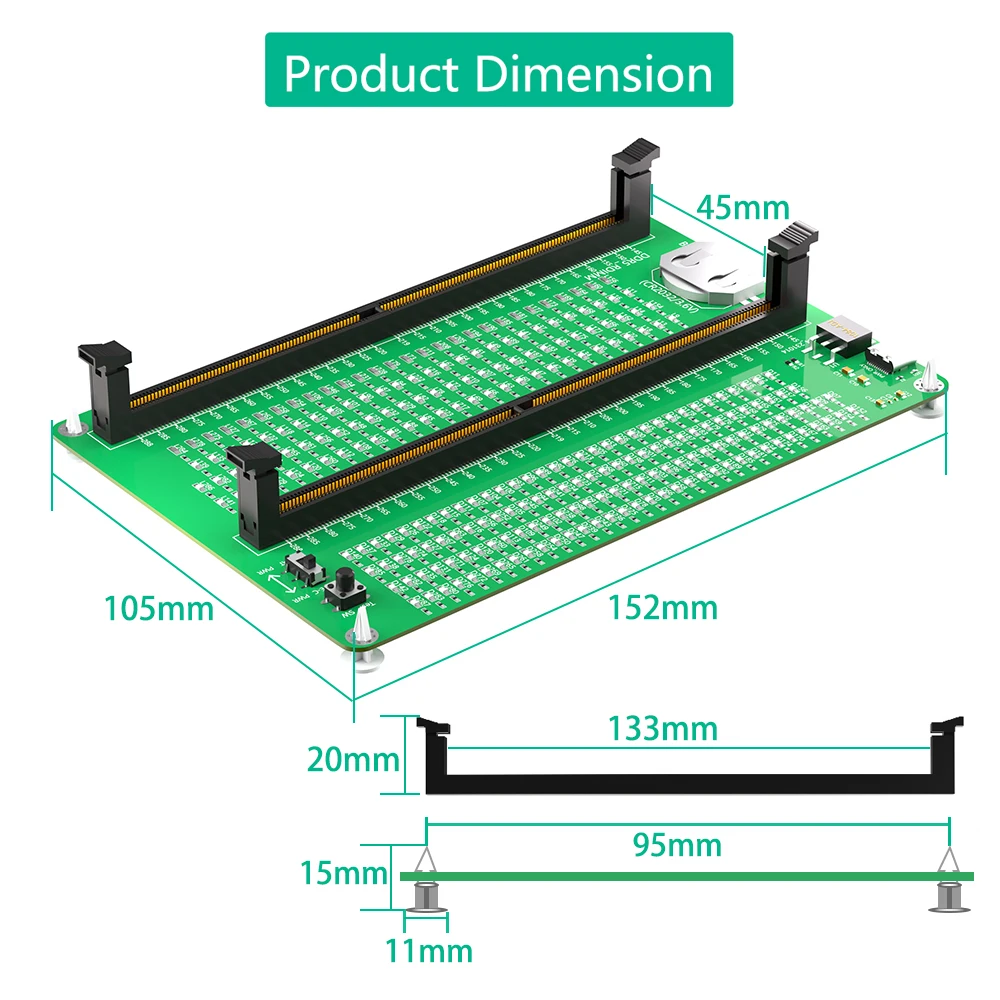 DDR4ช่องเสียบหน่วยความจำของเมนบอร์ดแล็ปท็อป/เดสก์ท็อปใหม่ DDR5ทดสอบการซ่อมเครื่องวิเคราะห์การวิเคราะห์วิเคราะห์การ SO-DIMM ด้วยวิธี SDRAM ปักหมุดพร้อมการ์ดทดสอบ LED