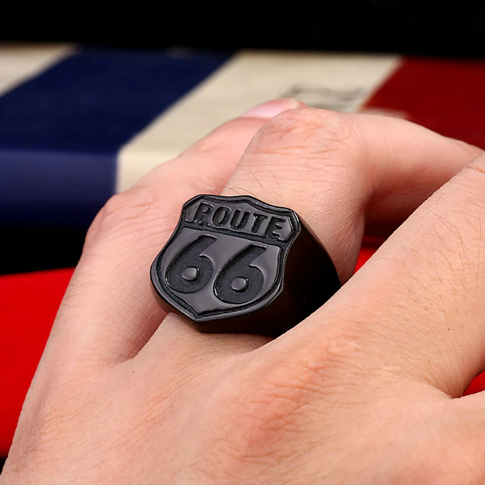 Vintage 316L Stainless Steel Road Route 66 Rings For Men Boys Fashion High Quality Punk Biker Party Jewelry Gifts Dropshipping view 4