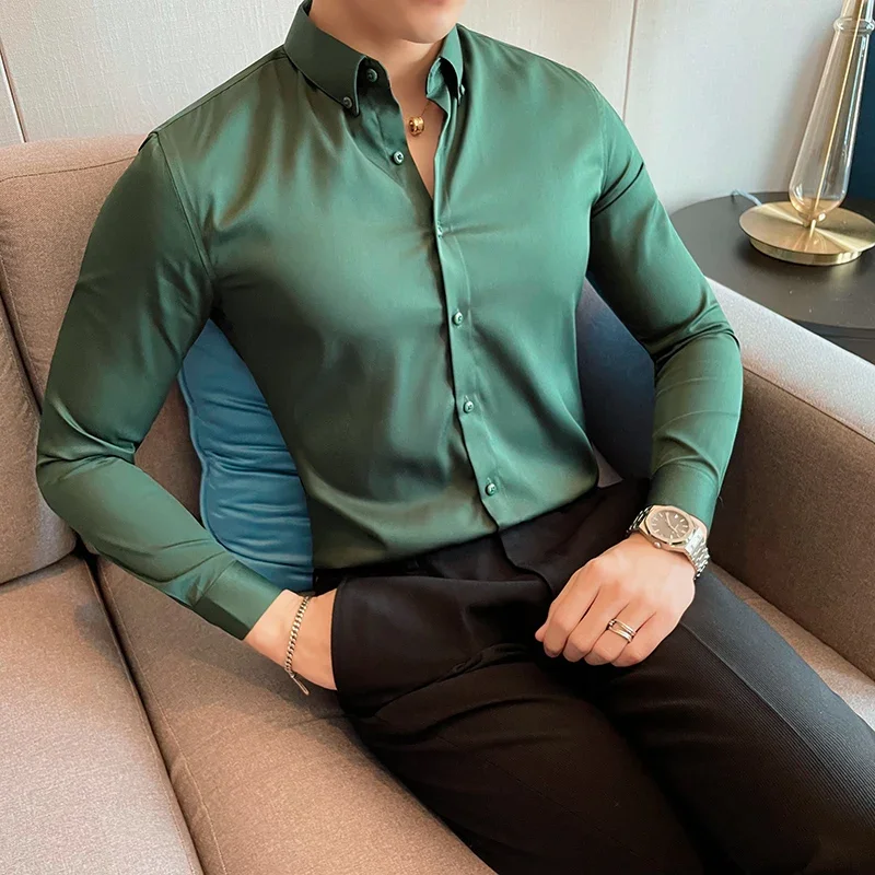 Camisas de Hombre koreanische Luxus kleidung Langarm hemden für Männer passen alle Slim Fit formelle Herren Social Shirt Kleid große Größe