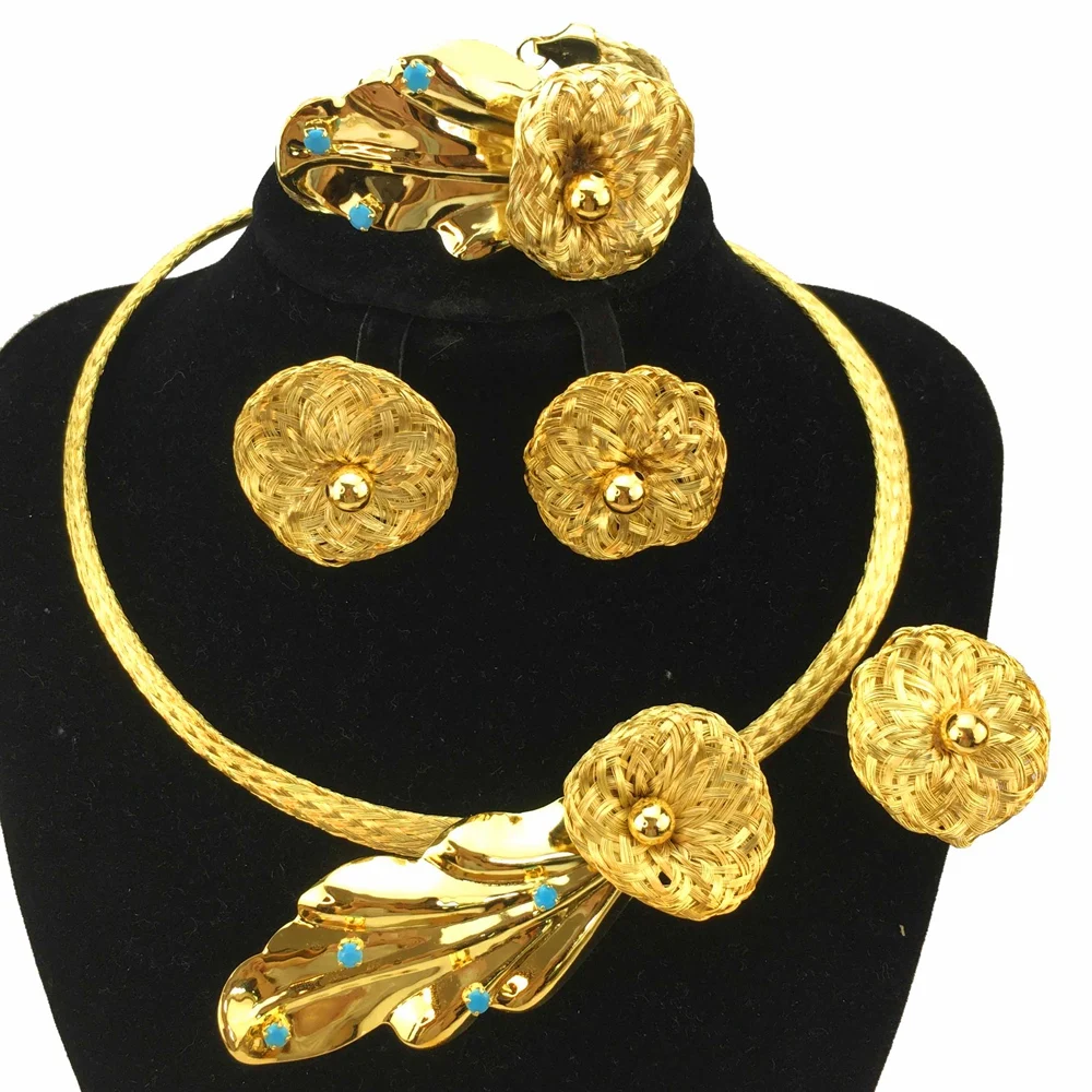 

Luxury Brazilian Simple Style Quality African Bride Jewelry Set Light Weight Flower Necklace For Women Party Gifts FHK18194