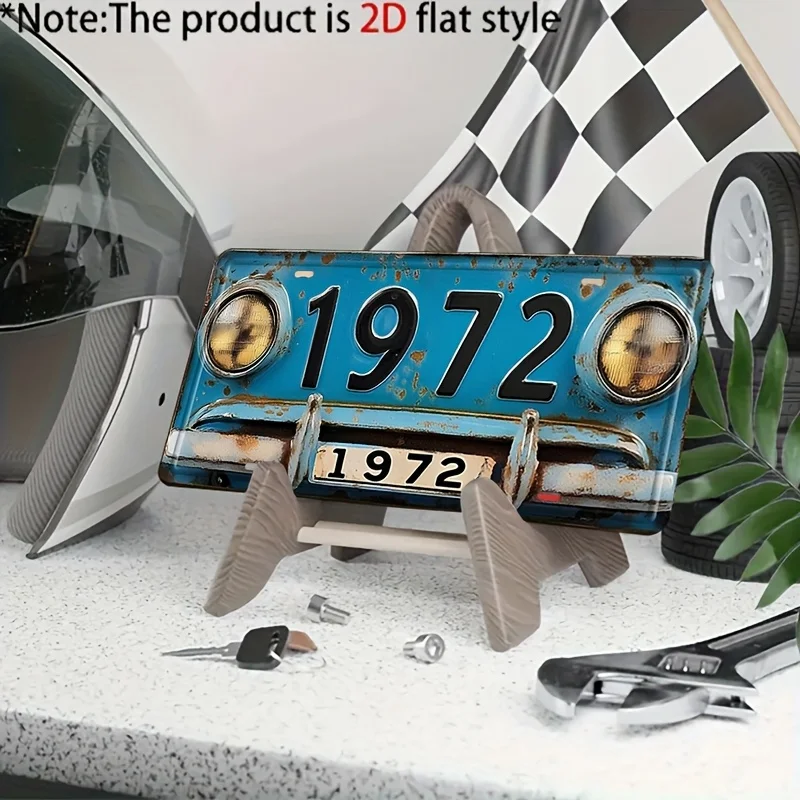 Vintage 1972 Metal License Plate Decor, 2D Light Blue Car Front Plaque, Classic Art Deco Bar Garage Sign, Retro Holiday Gift