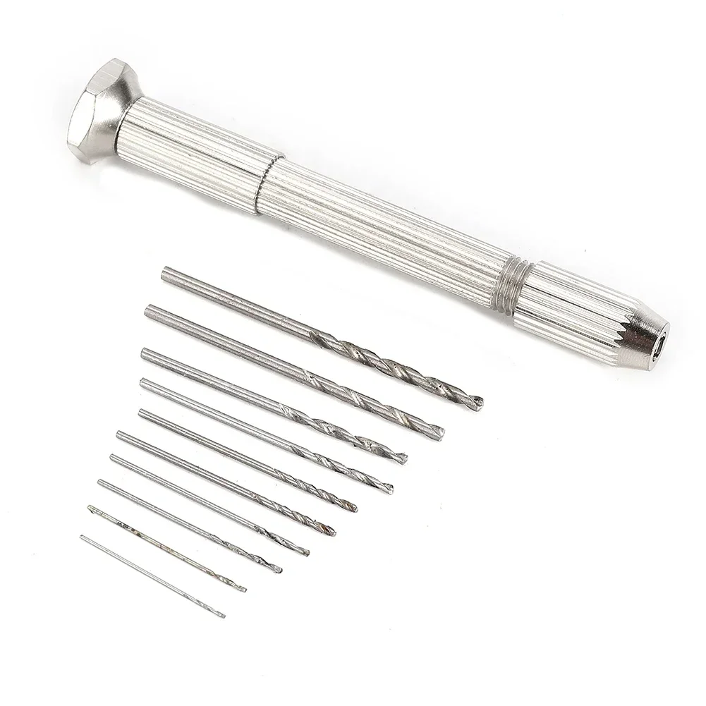 

10Pcs Mini Aluminum Hand Drill With Keyless Chuck 0.8-3.0mm HSS Drill Bits Set Woodworking Drilling Rotary Hand Tool