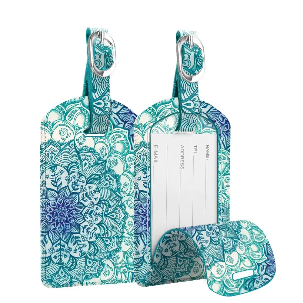 

Набор из 2 кожаных бирок для багажа с именными этикетками и защитной крышкой для дорожных сумок и чемоданов, тема - Изумрудные иллюзии