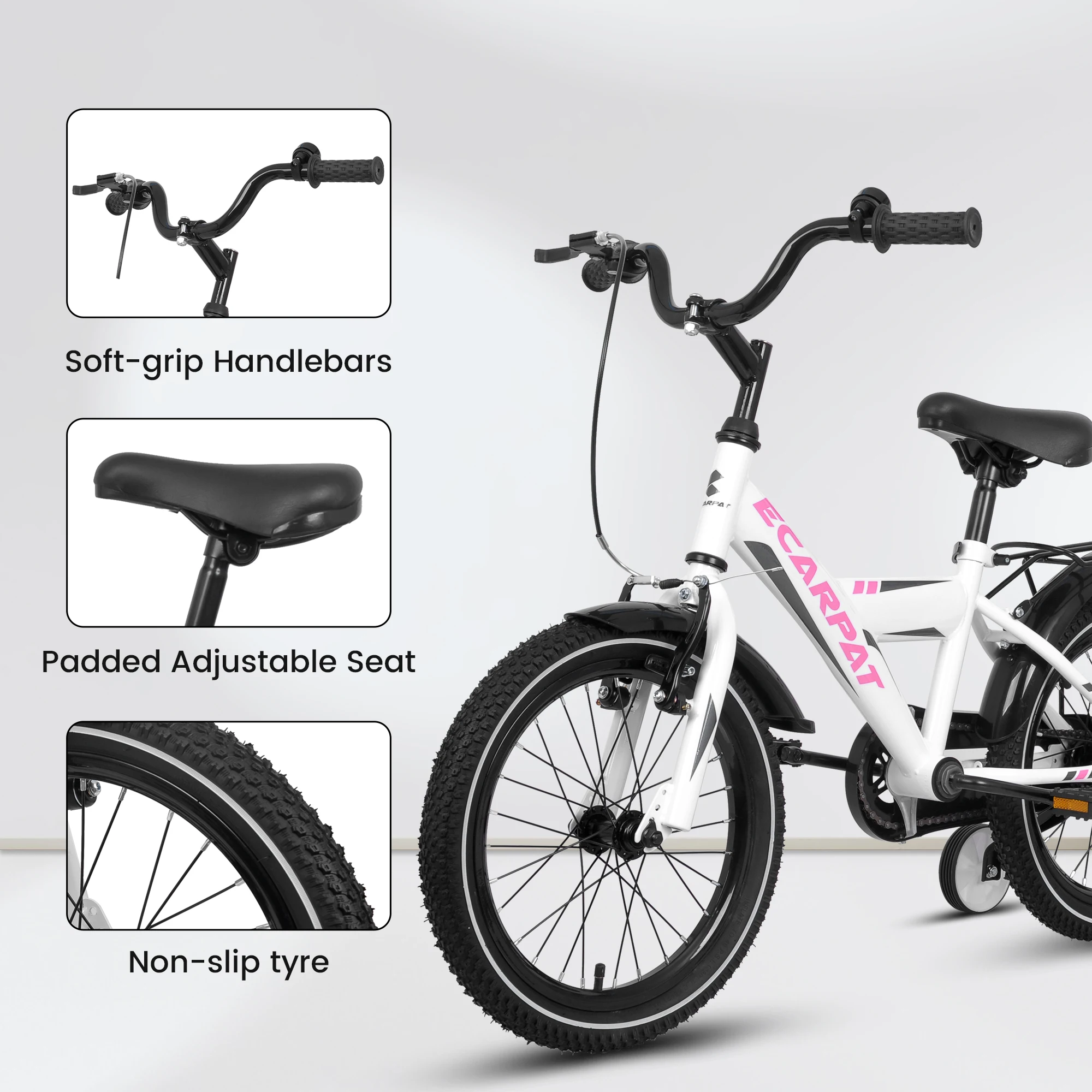 A14115 Kids Bike 14 Inch For Boys & Girls With Training Wheels, Freestyle Kids\' Bicycle With Carrier.